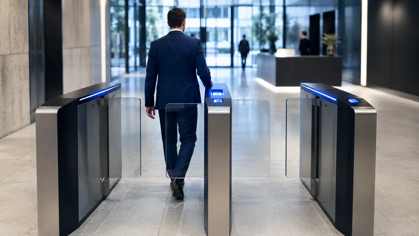Couloirs rapides vitrés dans un hall d'entreprise