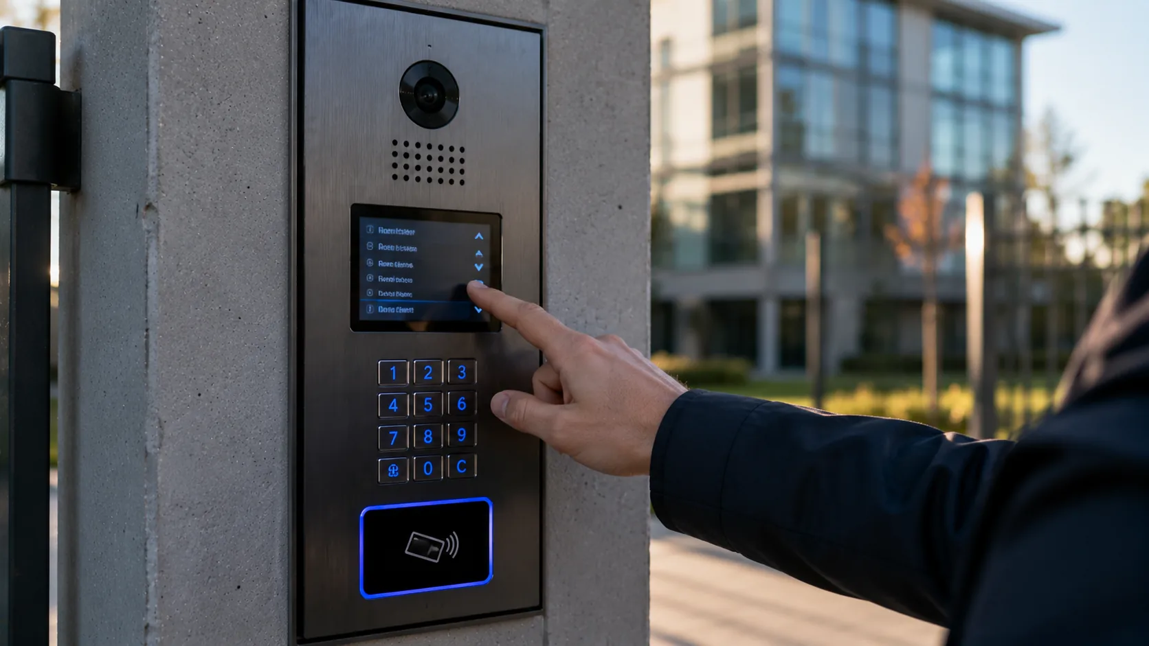 Platine de rue multifonctions avec annuaire, clavier à code et lecteur de badge